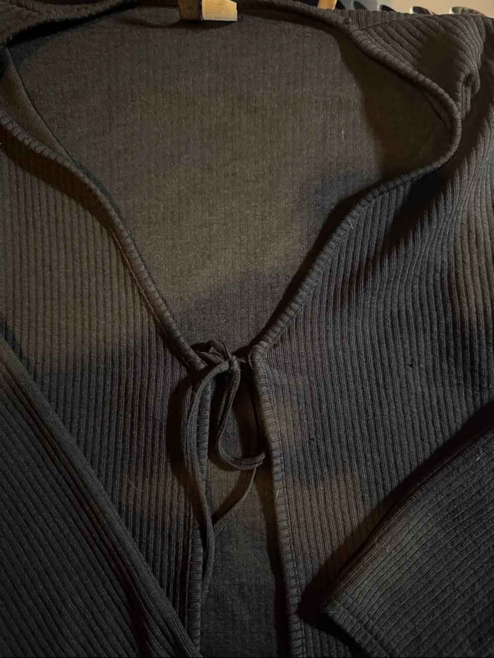 Divided Black Ribbed Tie-Front Sweater